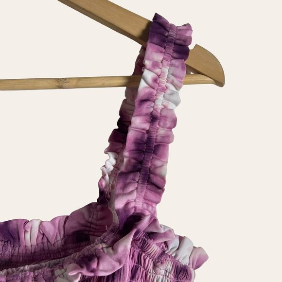 BCBGeneration Lavender Herb Purple Tie Dye Smocked Ruffle Square Neck Top - Picture 4 of 9